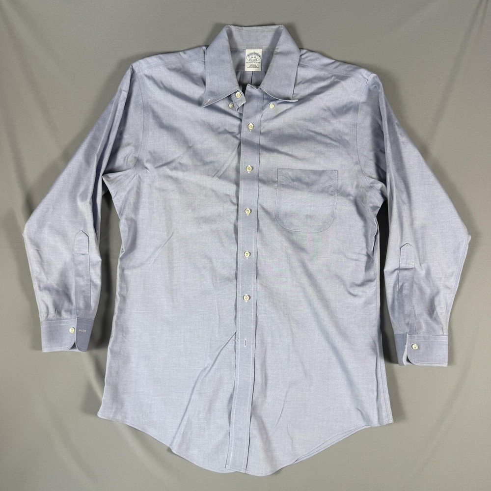 Brooks Brothers Shirt Mens 16 32/33 Blue Slim Fit Non-Iron Cotton Button Down